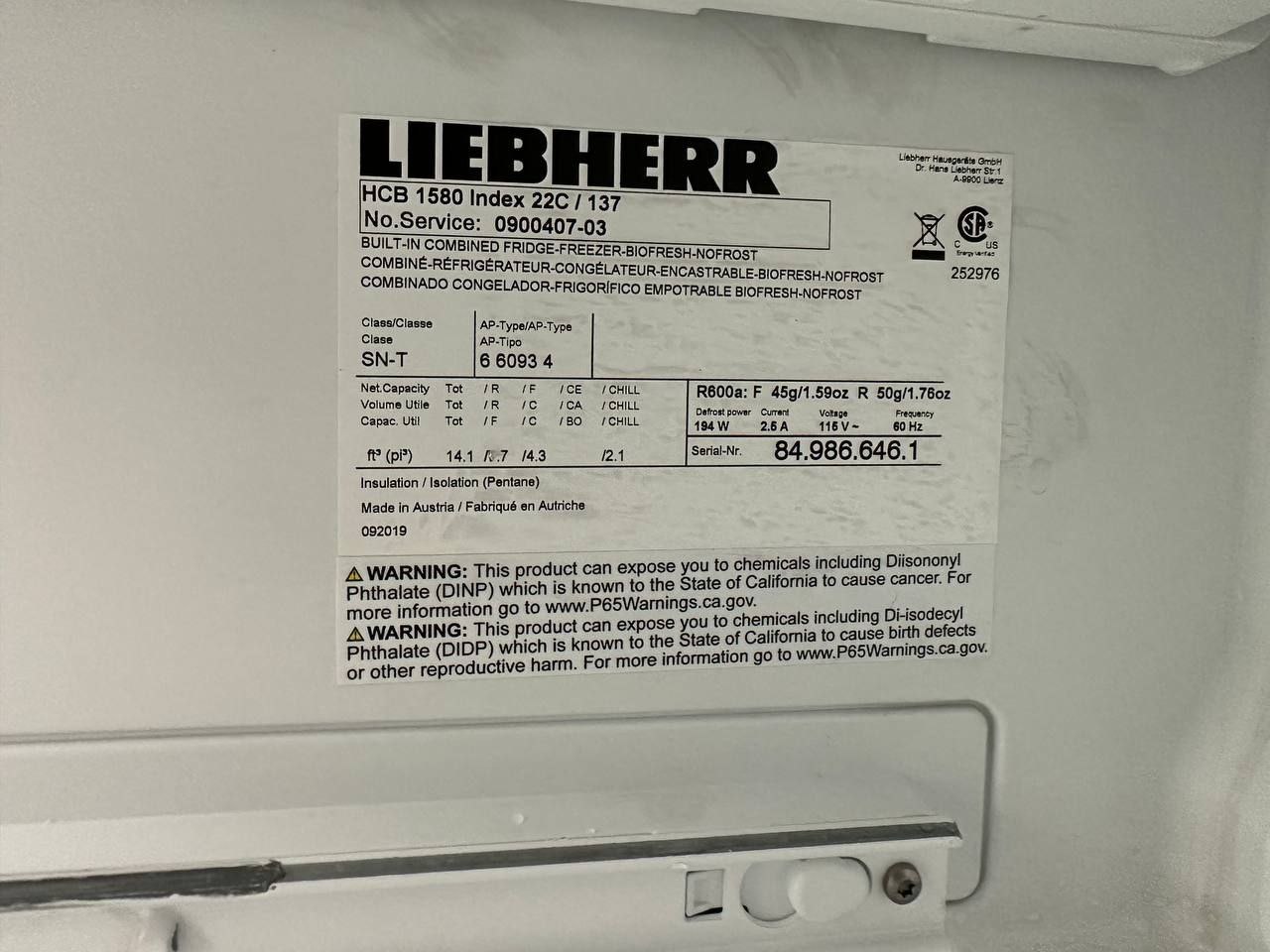 Fridge Liebherr Repair Lakeside San Diego County, CA, US